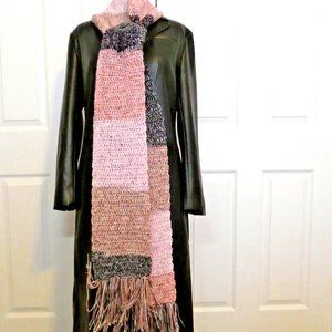 Pink Black Handmade Scarf 108" x 7" Crochet Knit Winter Warm Long Christmas Gift